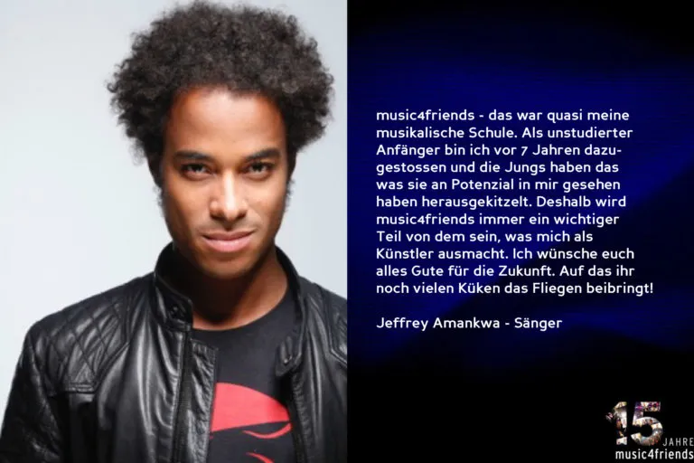 Glückwünsche zum 15-jährigen Jubiläum von music4friends und Wegbegleitern.